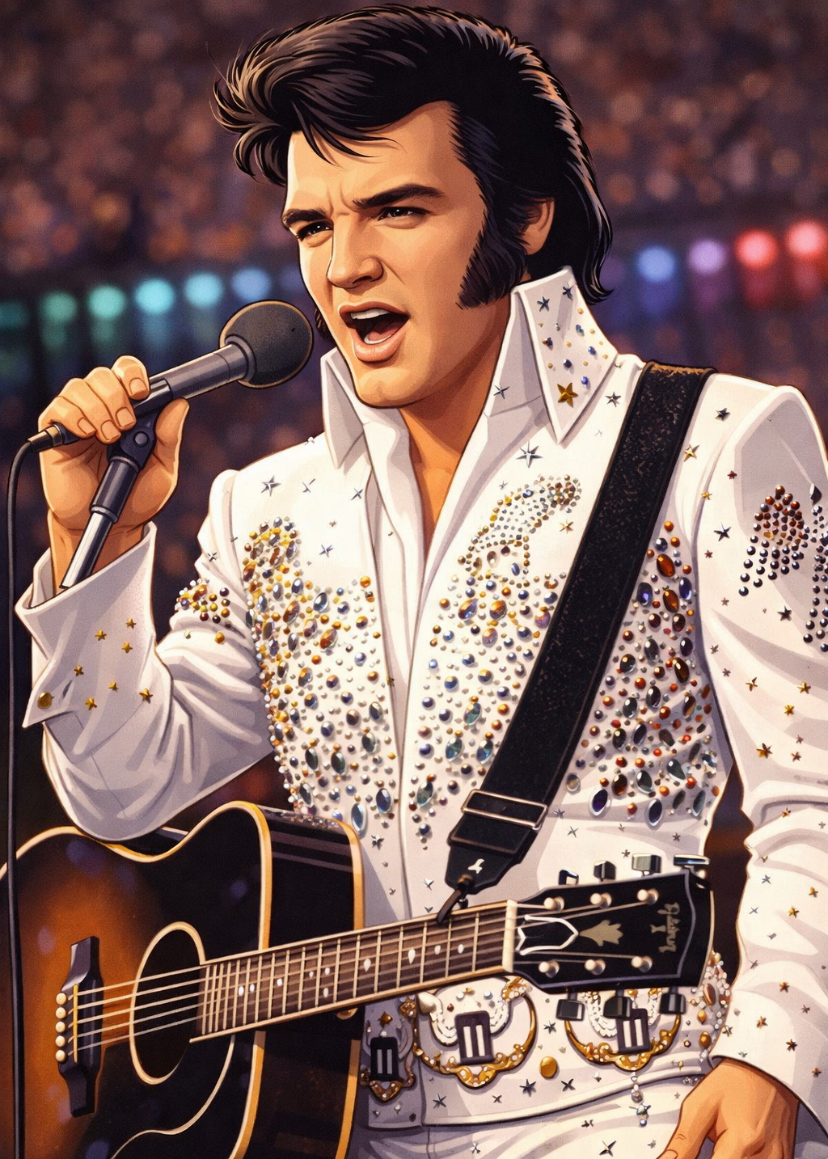Nostalgic Days — Elvis-themed character artwork.