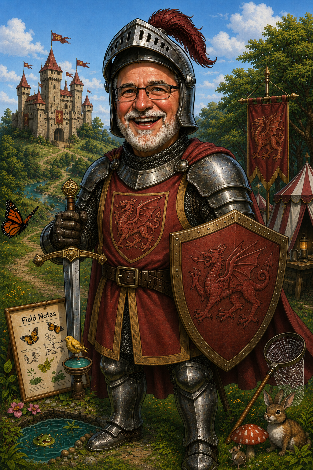 Nostalgic Knights — Rick Shaw caricature.